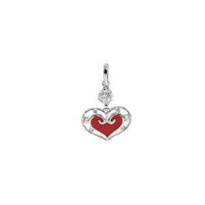   White Gold, Fancy Heart Red Pendant Charm Lab Created Gems 14mm Wide
