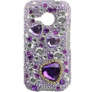 HTC Droid Eris 6200 Purple Hearts Bling Rhinestone Diamante Case Cover 