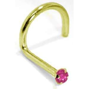  Pink Tourmaline (October)   Solid 14KT Yellow Gold Nose Twist / Screw
