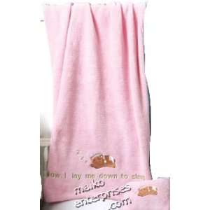  Sleepy Bear Baby Pink Fleece Throw & Pillow Set