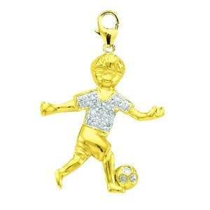 14K Yellow Gold Diamond Boy Soccer Player Charm Jewelry