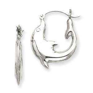    14k Gold White Gold Polished Dolphin Hoop Earrings Jewelry