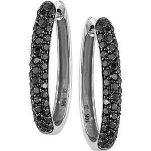    10K White Gold 1 1/2 ctw Black Diamond Hoop Earrings Jewelry