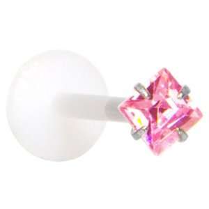  16 Gauge 3/8 Pink 3mm CZ Princess Labret Monroe Jewelry