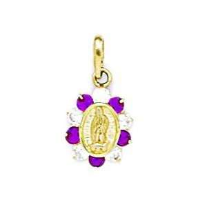 14k Yellow Gold Red CZ Small Virgin Mary Pendant   Measures 17x9mm 