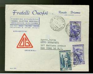 1951 Italy Fratelli Onofri Adveretising Cover to USA  