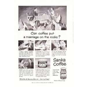 1951 Ad Sanka Coffee put marriage on Rocks Original Vintage Print Ad