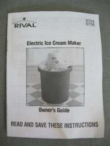 RIVAL Treat Shoppe ELECTRIC ICE CREAM MAKER   4 QUARTS 8704 w  