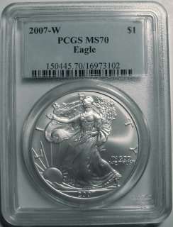2007 W SILVER AMERICAN EAGLE PCGS PERFECT MS 70 MS70   