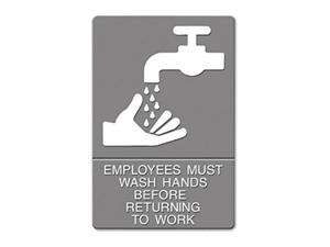   , Employees Must Wash Hands Tactile Symbol/Braille, 6 x 9, Gray