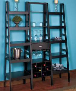 Tier Black Ladder Shelf Organizer with Wine Rack  