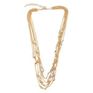    14k Gold Overlay Rhinestone Ornament Five strand Necklace Jewelry