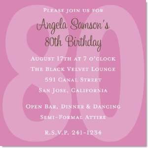  Pink 80th Birthday Invitations