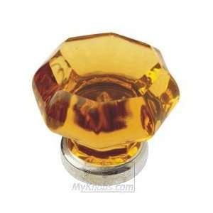 Glassware collection glass hexagonal knob 1 3/8 amber with nickel bas