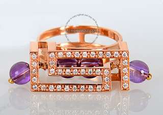 18K Rose Gold Versace Cube Collection Diamond and Amethyst Ring  