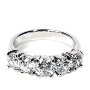 Five Stone Anniversary Band Sterling Silver CZ Cubic Zirconia Gem Ring 