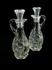 Vintage Clear Glass Crystal Oil Vinegar Cruet Hollow Stoppers 