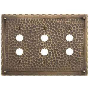   Hammered Triple Push Button Plate   Antique Brass