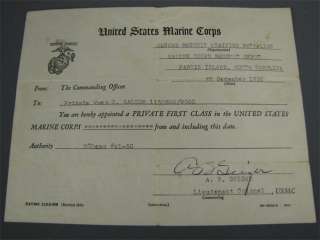 1950 U.S. Marines Corps Rank Appointment Certificate  