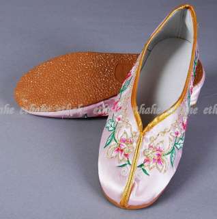 Chinese Floral Lotus Embroidered Shoes Pair Pink 6L8H  