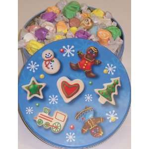 Scotts Cakes Assorted Salt Water Taffy in a Christmas Cookie Tin 