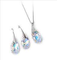 Sparkling Aurora Borealis Crystal Silver Necklace Earrings Set use 