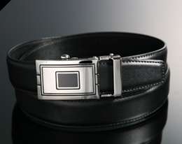 Mens Black Dress Leather Belts with Auto Lock Buckle /Up To 40 In 