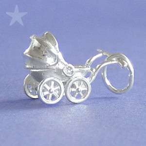 PRAM Sterling Silver Charm Pendant BABY CARRIAGE WITH MOVING HOOD 