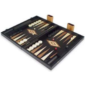  Manopoulos Black Backgammon Set with Blue Interior   Large 