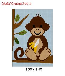 Baby Monkey in Jungle Tree with Banana Safari Afghan Crochet Pattern 
