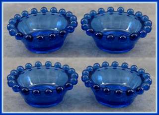   BLUE GLASS CANDLEWICK MINI INDIVIDUAL SERVING SALT DIP DISHES  