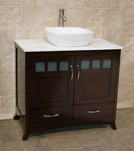 36 Bathroom Vanity Cabinet Stone Top Vessel Sink TR3  