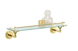 New Glass Bathroom Shelf w/ Brass Mounts & Towel Bar  