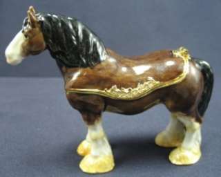 Bejeweled Brown Clydesdale Horse Trinket Box w Pendant  