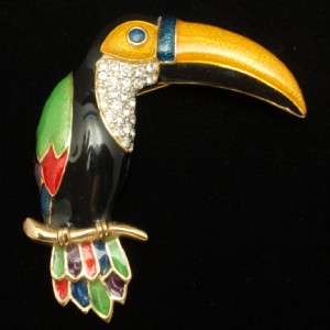 Toucan Bird Brooch Pin Vintage Enamel Rhinestones  