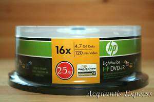25 HP DVD+R Lightscribe Blank DVD Media 16X, V.1.2 /FS  