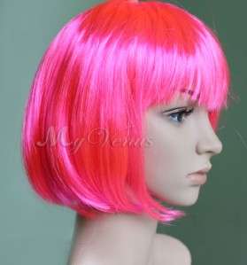   Straight Bob Style Wig Hot Pink Cosplay Party Synthetic Hair Wigs