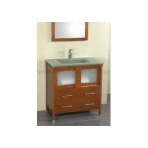   Bathroom Vanity Set W/ Single Hole Glass Sinktop & Wood Framed Mirror