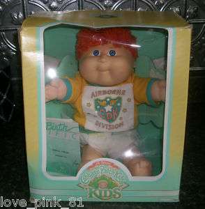 VINTAGE CABBAGE PATCH KIDS DOLL BOY W/ BOX AIRBORNE RED HAIR STUFFED 