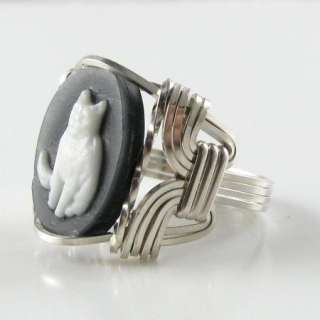 Cat Agate Cameo Ring Sterling Silver Ring  