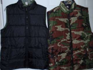   Poly Fill Vest  Sizes M L XL XXL XXXL  Black or Camouflage  