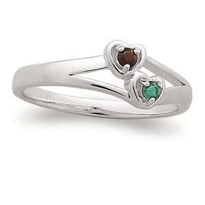 Sterling Silver Couples Birthstone Heart Ring   Personalized Jewelry