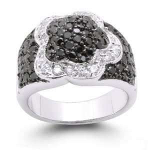 Bling Jewelry Flower Black and White CZ Silver Tone Ring  Size 8