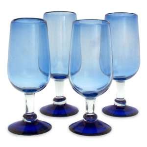  Blown glass water glasses, Blue Subtleties (set of 4 