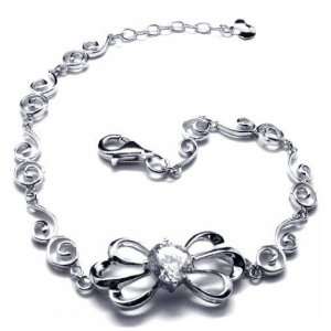  Bow Tie Silver 925 Bracelet Inlaid with Zircon for Girls 