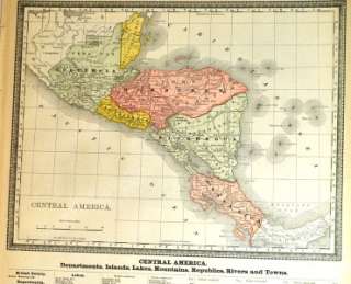 Rand McNally 1890 Map/Central America 12.75 X 10  