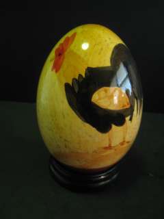  Colorful All Hand Painted Rooster On Ceramic Egg Figurine With Stand