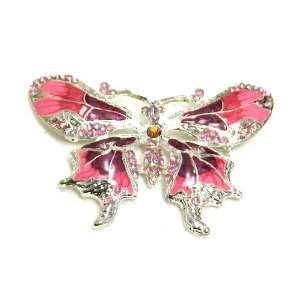   Sapphire Rhinestone Color Enamel Butterfly Silver Plated Brooch Pin