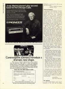 1974 Pioneer ad ~ Andy Warhol ~ 2nd Base Chicago Cubs  