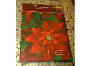 CHRISTMAS 60X104 RED NICHOLAS POINSETTIA LINEN TABLECLOTH  